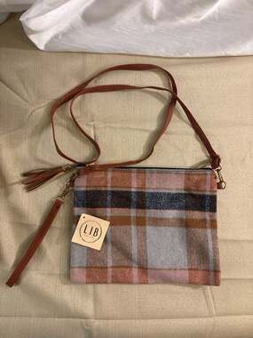 L.I.B. New York Plaid Flannel Crossbody Bag with Tassel